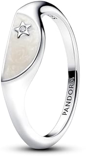 PANDORA ME Halbierter Emaille Siegelring aus Sterling Silber mit Zirkonia Steinen, Größe: 52, 193325C01-52