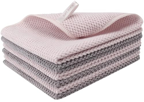 WEREY Microfaser Putztuch,Maiskorn-Gitterdesign Mikrofasertücher Küche,Wiederverwendbares Putzlappen Putztücher für Haus und Küche,Mit Lanyard,30x40cm.(6,Beige x3/Grau x3 Gemischt)