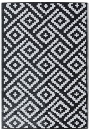 vidaXL Outdoor Teppich, Gartenteppich Beidseitig, Balkonteppich Terrassenteppich UV-beständig, Läufer Teppich für Balkon Terrasse, Weiß Schwarz 160x230cm PP