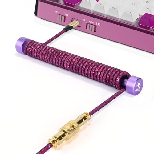 MAMBASNAKE C03 Custom Coiled Keyboard Cable and Metal Aviator Cable Winder Set - Aviator Cable Fixed Rod + Braided USB C Cable with 8K Hz Return Rate & Gold Aviator for Gaming Keyboard/Phone-RoseRed