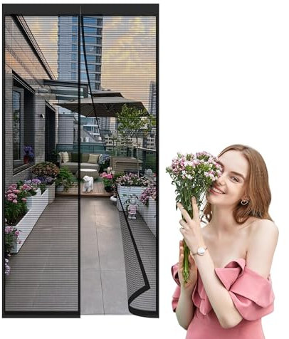 Magnetic Screen Door 40x195cm Screen Door Self Sealing Screen Door,Heavy Duty Door Screen Magnetic Closure Keep Bugs Out,Retractable Screen Door Mesh - Pet and Kid Friendly,Door Screen Black