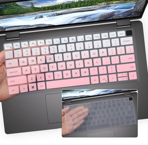 2PCS Keyboard Cover for Dell Latitude 14 7450 7440 7430 7420 7410 5440 5431 5430 5420 3440/Dell Latitude 9420 9430,15.6 Dell Latitude 7520/Latitude 9510 9520 Keyboard Skin-OPink+Clear