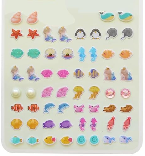 Orecchini Adesivi Bambina, 30 Paia Orecchini Bambini Adesivi Anallergici 3D Orecchini Senza Buco per Orecchie, Viso (A)