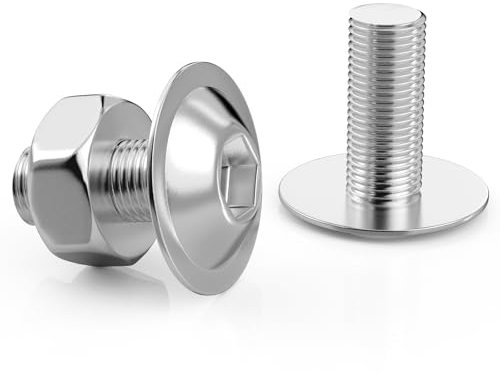 50 tornillos de cabeza alomada M6 x 10 mm, tornillos de acero inoxidable, hexágono interior con tuercas y brida, M6, tornillos de cabeza plana, tornillos de acero inoxidable A2 V2A ISO 7380, tornillos
