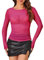 SEBOWEL Mesh Oberteil Damen Glitzer Top Sexy Langarm Netzoberteil Transparent Shirt Clubwear Rose XXL