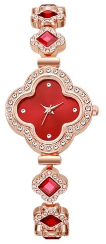JOATVEE Women's Watch Diamant Klee Zifferblatt Analog Quarz Armbanduhr mit Edelstein Armband Frauen kleine Armbanduhr