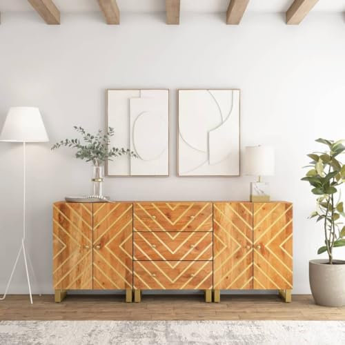 HETFTJN Beistellschränke 3 STK, Barschrank Wäscheschrank Küchenschrank Highboard Geeignet für Küchenzeile Flur Entrance Badezimmer Braun & Schwarz 60x33,5x75 cm Mangoholz