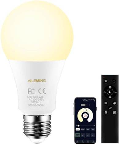 AILEMING Bombilla LED inteligente E27, 12 W, 1000 lm, 2700-6500 K, intensidad regulable, 100 W equivalente, con mando a distancia de 2,4 GHz, 1 bombilla y 1 mando a distancia