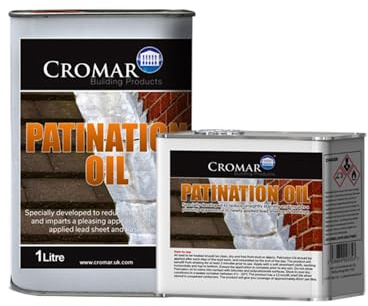 CROMAR Patination Oil 1L | Protective Coating for Lead Sheet & Flashings | Reduces White Carbonate Stains | Long-Lasting Finish | Brown/Gold Liquid