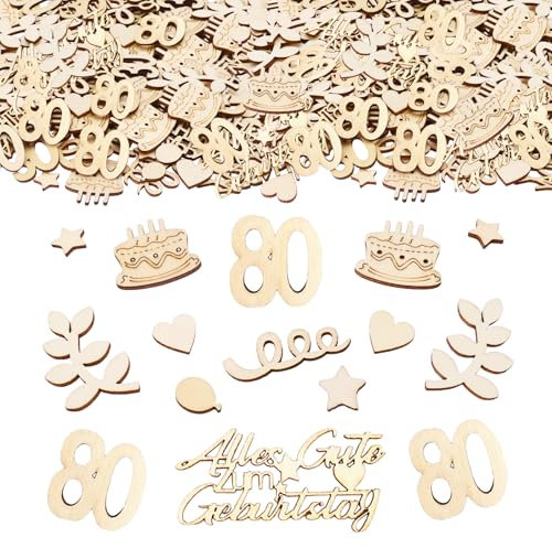 ParPix 100 Stück Holz Konfetti 80 Geburtstag Deko,Groß 1,5-6cm Streudeko 80. Geburtstag Deko,Confetti Deko 80 Geburtstag Frau Mann,Tischdeko 80 Geburtstag,Konfetti Deko zum 80 Geburtstag Frauen Männer