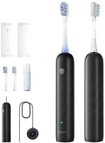 MOVA Fresh Pro 3DClean™ Elektrische Zahnbürste mit App, Schallzahnbürste für Erwachsene, 2 Bürstenköpfe und Reiseetui, 3-in-1-Ersatzbürstenkopf mit Halter, 30 Tage Akkulaufzeit, Schwarz