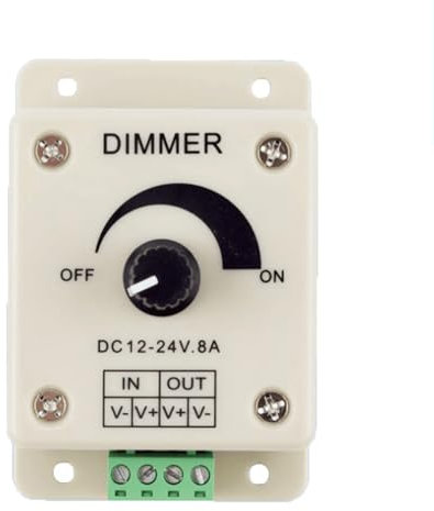 TECHZOCO Driver Dimmer di intensità striscia LED, Regolatore di tensione con pulsante girevole, Driver di attenuazione LED, PWM Dimmer, Adatto per striscia LED 5050 3528 | DC 12V-24V 8A