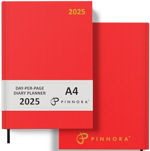 Pinnora Terminplaner 2025 A4 Tag pro Seite, Rot Jahresplaner Organizer Tagebuch 2025 Tag pro Seite, 2025 Planer, Zuhause, Schule & Büro, Hardcover 2025 Tagebücher, A5 & A4 2025 Tagebuch in Tag pro
