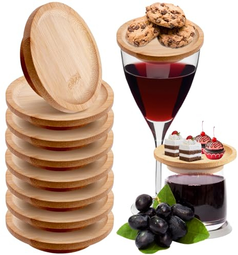 WANDGU 8 Stück Bambus Weinglas Topper: Charcuterie Topper Brett, Holz Rund für Vorspeisenteller, Desserts, Partys