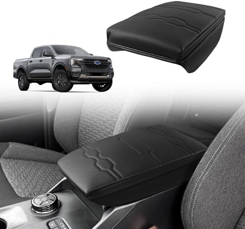 Muslogy Armlehnenbezug für die Mittelkonsole, 2,5 cm, extra dick, Komfort-Armlehnenpolster, kompatibel mit Ford Ranger 2024 2025 XL XLT Lariat Raptor Zubehör Armlehnen-Kissen, veganes Leder