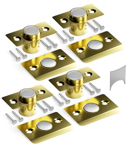 Tonitrui Upgraded Strong Magnetic Door Catch, Replacement for Traditional Door Ball Catch, Quite & Easy to Install, Use for Top of Door, Closet Door, 4 Pack, Gold