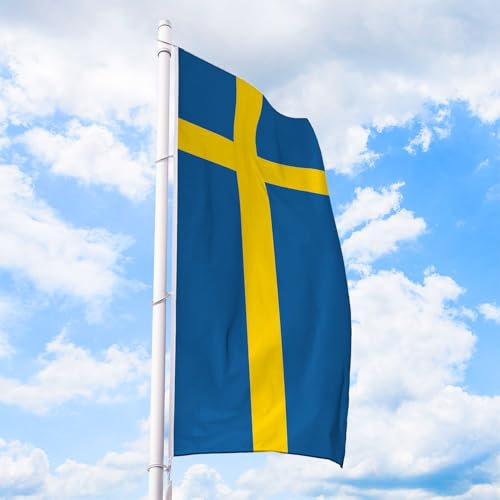Schweden Flagge 150 x 400 cm - für Fahnenmast, Schwedenfahne aus reißfestem Fahnen-Polyester-Stoff, Hissfahne Hochformat wetterfest und UV-beständig