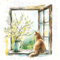 20 Servietten Natur Katze am Gartenfenster als Tischdeko. Papierservietten mit Motiv. Auch für Decoupage und Serviettentechnik 33x33cm