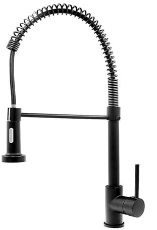 Faizee Granitspüle 75 x 44 cm Schwarz Gesprenkelt – inklusive Armatur Spiral in Schwarz – eckige Einbauspüle aus Granit – beidseitig montierbar, kratzfest, hitzebeständig – modernes Spülbecken