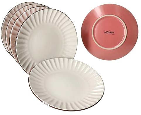 MÄSER OSITA Rose-Weiß 6er Set Kuchenteller I rosa & cremefarbene Steingut-Frühstücksteller für 6 Personen I kleine Teller für Salat, Dessert, Fingerfood & Co.