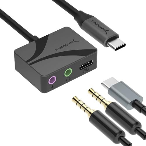 SABRENT Audio Interface USB Sound Card, USB Type-C to 3.5mm Audio Adapter with 100W PD, Studio Headphone Jack Adapter Stereo Output 24-bit 96KHz Compatible with Laptop Tablet Smartphone (AU-PACM)
