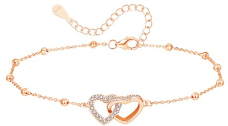 Cangall Silver Women's Anklets, 925 Sterling Silver Ankle Bracelets for Women, 22+5cm Adjustable Anklet Chain with Double Heart Design, Dainty Double-Layer Beach Barefoot Foot Chain for Summer Beach