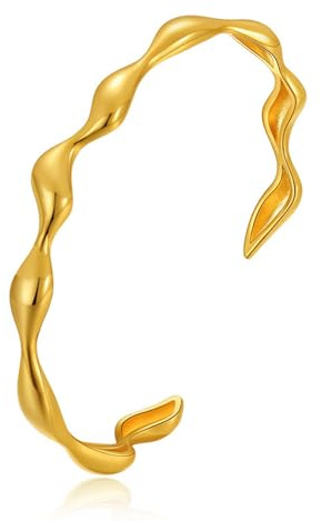 BelleVive 18 Karat vergoldete Armreife für Frauen, offen, verstellbar, dicke gehämmerte Armreife, dünnes, minimalistisches goldenes Armreifarmband