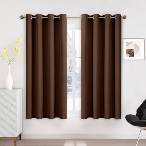 Runyéla Verdunklungsvorhänge mit Ösen Gardinen, Thermovorhang Hitzeschutz | 2er Set, H160xB140 Braun Vorhang Blickdicht, UV-Schutz Sichtschutz Schalldämmung Blackout für Schlafzimmer Wohnzimmer
