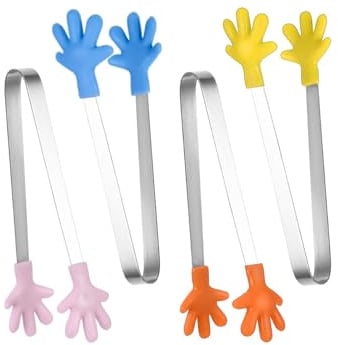 FUGLUS 4 Stück Mini Zuckerzangen aus Edelstahl mit Silikongriffen, Kinderfreundliche Servierzange für Candy Bar, Buffet, Fingerfood, Party & Grill, 13 cm (Mehrfarbig-B)