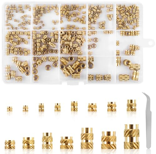 380PCS Threaded Inserts for Plastic, Heat Insert Assortment Set | 380 PCSPremium Brass Heat Inserts Set, M2 M2.5 M3 M4 M5 M6 Metric Knurled Nuts for 3D Printers & Plastics & DIY