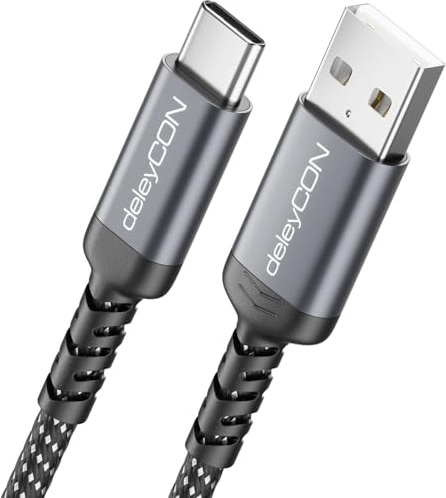 deleyCON 1,5m Cable USB-A a USB-C Cable de Carga y Datos para iPhone 17 15 16 Pro Max Air Galaxy A16 A56 S25 S24 S23 Pixel iPad Pro Air Tablet AirPods Portátil Switch PS5