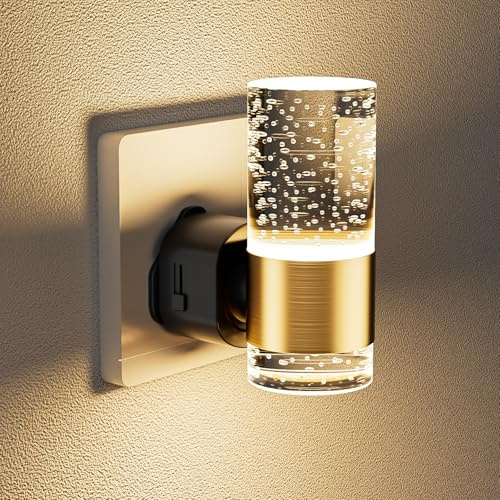 Birnetek Plug in Night Light, 3000K Warm White, 0-100LM Adjustable Night Light Plug in Wall with Dusk to Dawn Sensor, Bubble Projection LED Wall Light for Bedroom, Hallway, Kitchen, Nursery