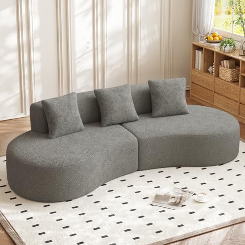 Ligterra Modern Curved Modular Sectional Ecksofa mit Schlaffunktion, 5 - Sitzer Couch, Polstersofa, Boneless Couch with Pillows für Wohnzimmer, Apartment, Home Decor, Einfache Montage(Grau)