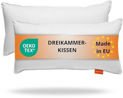 sleepling 2er Set Dreikammer Daunenkissen 40x80 cm, Kissen Daunen & Federn | Kopfkissen, 3-Kammer Kissen für optimalen Stützeffekt 40 x 80 cm, Made in EU, OEKO-TEX, Downpass, Waschbar bis 60 Grad