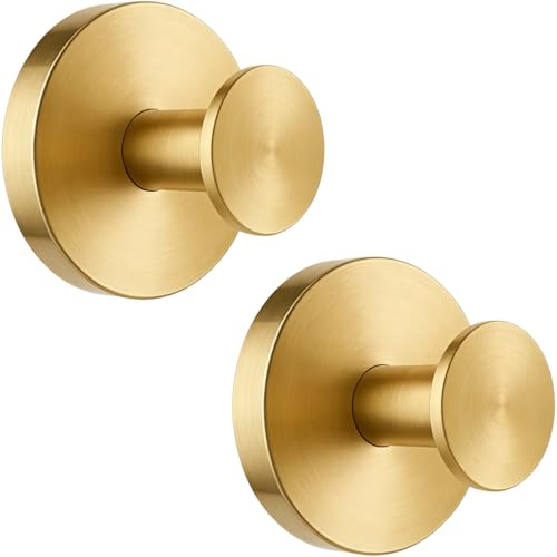 V-Kitpater Heavy Duty Suction Hooks 2 Pack Gold, 304 Stainless Steel No Drill Hooks for Bathroom Kitchen Tile Glass, Wreath Hanger Front Door UPVC, 10lb Waterproof Reusable No Residue