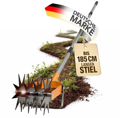 easimo | Rotationsgrubber Garten | Manueller Kultivator mit Sternrädern & Unkrautmesser | Verstellbarer Edelstahl Gartenfräse zur Bodenlockerung