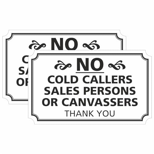 No Cold Callers, Sales Persons or Canvassers Sign Sticker, Elegant Design, 10cm x 6cm, 2 Pack