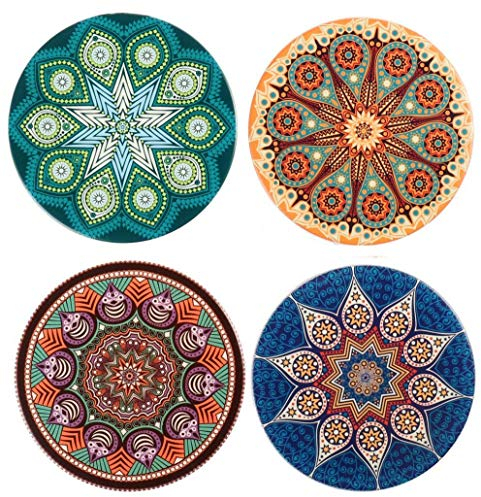 Lot de 4 sous-verre en céramique - Porte-gobelets en verre - Dessous de mug à café en pierre absorbante pour boissons Bohemia Style X4