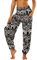 Nuofengkudu Frau Hippie Harems Hose Pumphose Haremshose Aladdinhosen Boho Gemustert Gesmockte Taille mit Taschen Yogahose Freizeithose Sommerhose Strandhose Schwarz Elefant