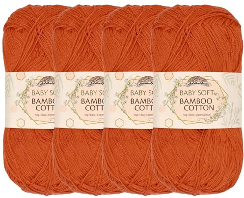JubileeYarn Lot de 4 écheveaux de fil de bambou doux pour bébé Orange brûlé