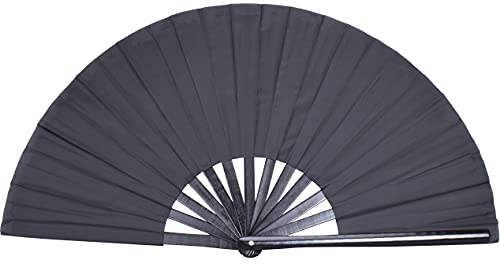 HONSHEN Large Folding Hand Rave Fan for Men Women Dance Gift, Bamboo Nylon-Cloth Black Hand Fan 13 inch (Black Bamboo)