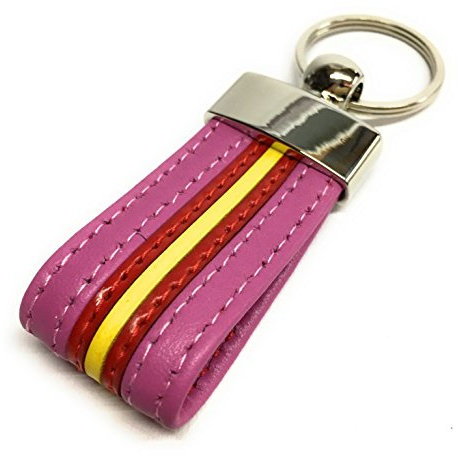 YOJAN PIEL | Llavero de PIEL Bandera de España (Rosa) | Para Mantener las Llaves Juntas | Llavero Colgante de Metal y Cuero | Resistente y Duradero | Gran Acabado y Calidad