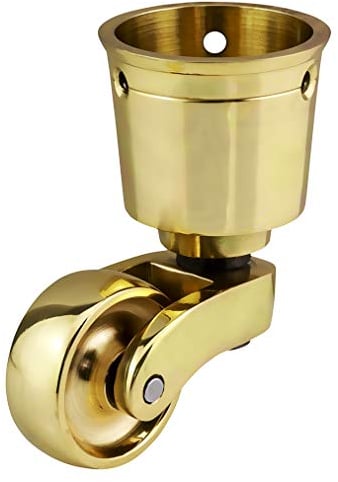 Solid Brass Castor Caster with 28mm Wheel (Single Piece) – Solid Polished Brass – Antique Vintage – Cup Style Fitting – Polished Brass
