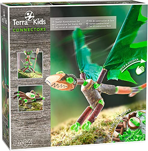 HABA 305341 - Terra Kids Connectors - Starter-Konstruktions-Set, Bastelset zum Bauen von Figuren für Kinder, Verbinder aus Kunststoff für Holz und Kork, mit Handbohrer und Anleitung