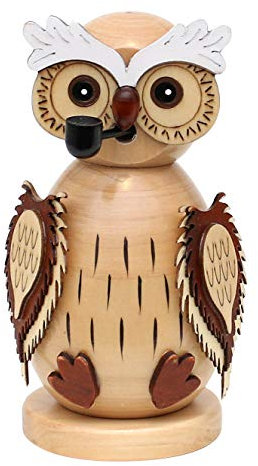 Dekohelden24 Wunderschöne Holz-Räucherfigur Eule, Natur, L/B/H: 8 x 8 x 15 cm.