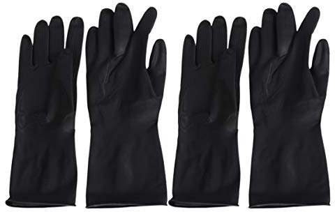 SOLUSTRE 2 Pairs Hair Dye Gloves, Black Reusable Salon Hair Coloring Latex Gloves, Thick Rubber Gloves for Cleaning Cooking Dishwashing