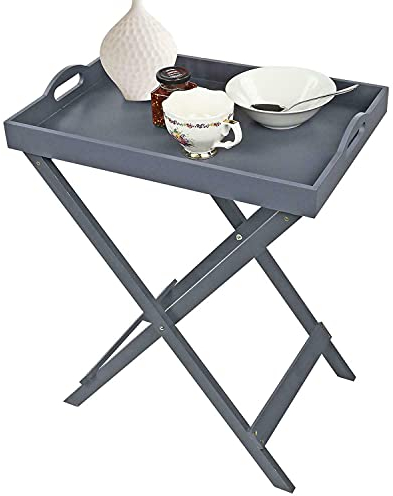 Grey Folding Wooden Butler Serving Tray - Perfect for Serving, Breakfast, Lunch, Dinners, Living Rooms, Bedrooms - Foldable Space Saving Design with Handles