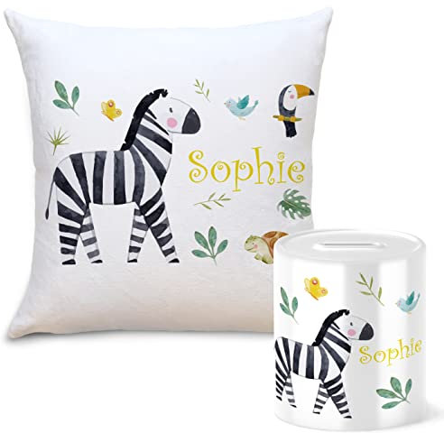 OWLBOOK Safari Zebra Spardose OWL_PI_204EE (Personalisiert Spardose & Kissen)