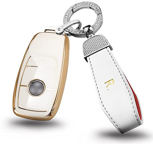 ontto TPU Autoschlüssel Hülle Passt für Mercedes Benz A C E S G Klasse GLC CLE CLA W177 W205 W213 W222 S63 AMG Fernbedienung Cover Schlüsselanhänger Schutzhülle Schlüsselcover Schlüsselbox-Wei? R