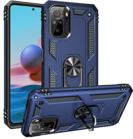 Coque pour Xiaomi Redmi Note 10s/Redmi Note 10 Housse Antichoc avec Anneau Rotatif Aimant 360 Degrés Etui Magnétique Rigide Dure Armure Bague Support (Xiaomi Redmi Note 10s/Redmi Note 10, Bleu)
